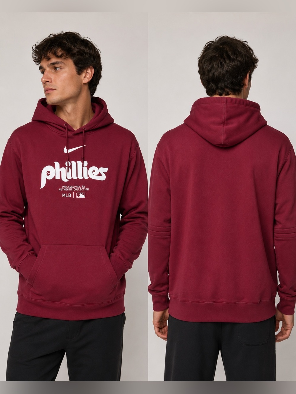 Nike Maroon Burgundy MLB Philadelphia Phillies Pullover Hoodie Therma Fit Large